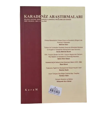Karadeniz Araştırmaları Balkan Kafkas Doğu Avrupa ve Anadolu İncelemeleri Dergisi Sayı:14