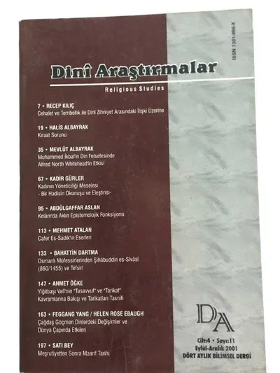 Dini Araştırmalar Dört Aylık Bilimsel Dergi Cilt: 4 Sayı: 11 / Eylül Aralık 2001